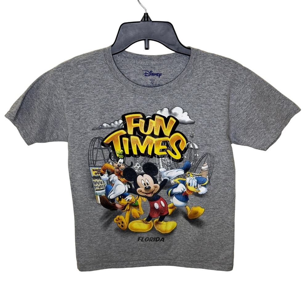 DISNEY WORLD FUN TIMES YOUTH GRAY SHORT SLEEVE CREW NECK T-SHIRT SIZE 8 MEDIUM